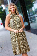 Load image into Gallery viewer, Embrace Joy Black &amp; Gold Foil Animal Print Halter Lined Holiday Dress
