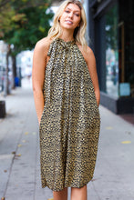 Load image into Gallery viewer, Embrace Joy Black &amp; Gold Foil Animal Print Halter Lined Holiday Dress
