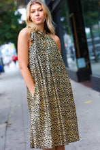 Load image into Gallery viewer, Embrace Joy Black &amp; Gold Foil Animal Print Halter Lined Holiday Dress
