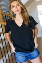 Load image into Gallery viewer, Keep Your Cool Black Flutter Sleeve V Neck Top
