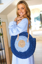 Load image into Gallery viewer, Blue Raffia Woven Circle Lined Bag
