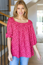 Load image into Gallery viewer, Perfectly You Fuchsia Floral Three Quarter Sleeve Square Neck Top
