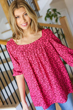 Load image into Gallery viewer, Perfectly You Fuchsia Floral Three Quarter Sleeve Square Neck Top
