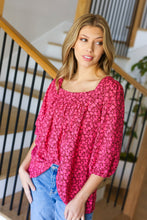 Load image into Gallery viewer, Perfectly You Fuchsia Floral Three Quarter Sleeve Square Neck Top
