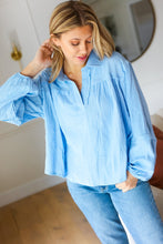 Load image into Gallery viewer, All Of Me Blue Collared Notched Neckline Cotton Top
