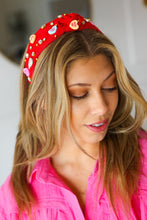 Load image into Gallery viewer, Red Rhinestone &amp; Candy Hearts Top Knot Headband
