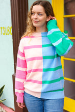 Load image into Gallery viewer, Perfectly Poised Blush &amp; Blue Stripe Color Block Knit Sweater
