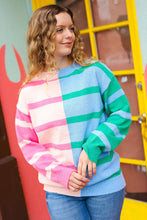 Load image into Gallery viewer, Perfectly Poised Blush &amp; Blue Stripe Color Block Knit Sweater
