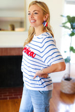 Load image into Gallery viewer, America Proud Blue Striped Embroidered Puff Sleeve Top
