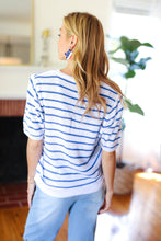 Load image into Gallery viewer, America Proud Blue Striped Embroidered Puff Sleeve Top
