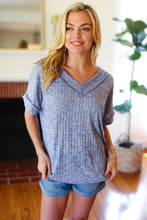 Load image into Gallery viewer, Weekend Ready Denim Banded V Neck Textured Slub Rib Top
