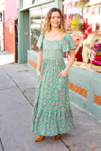 Load image into Gallery viewer, Perfectly You Green Ditzy Floral Fit &amp; Flare Maxi Dress
