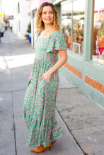 Load image into Gallery viewer, Perfectly You Green Ditzy Floral Fit &amp; Flare Maxi Dress
