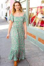 Load image into Gallery viewer, Perfectly You Green Ditzy Floral Fit &amp; Flare Maxi Dress
