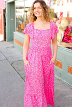 Load image into Gallery viewer, Perfectly You Fuchsia Ditzy Floral Fit &amp; Flare Maxi Dress
