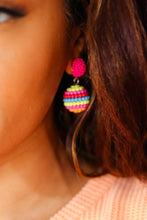 Load image into Gallery viewer, Magenta Beaded Sphere Drop Earrings
