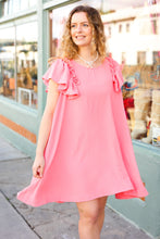 Load image into Gallery viewer, Out For The Day Peach Crinkle Woven Ruffle Sleeve Dress
