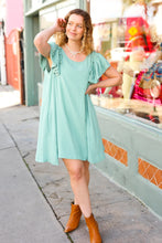 Load image into Gallery viewer, Out For The Day Sage Crinkle Woven Ruffle Sleeve Dress
