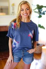 Load image into Gallery viewer, Patriotic Denim Blue French Terry Plaid Start Patch Top
