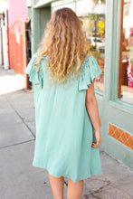 Load image into Gallery viewer, Out For The Day Sage Crinkle Woven Ruffle Sleeve Dress
