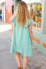 Load image into Gallery viewer, Out For The Day Sage Crinkle Woven Ruffle Sleeve Dress
