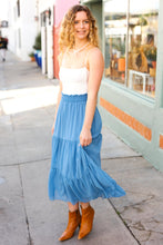 Load image into Gallery viewer, Look of Love Denim Blue Smocked Waist Tiered Chiffon Skirt
