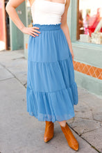 Load image into Gallery viewer, Look of Love Denim Blue Smocked Waist Tiered Chiffon Skirt
