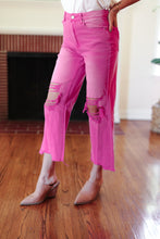 Load image into Gallery viewer, Cut Loose Hot Pink High Rise Washed Distressed Hem &amp; Knee Cropped Pants
