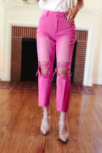 Load image into Gallery viewer, Cut Loose Hot Pink High Rise Washed Distressed Hem &amp; Knee Cropped Pants
