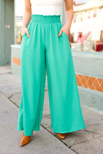 Load image into Gallery viewer, Just Dreaming Emerald Smocked Waist Palazzo Pants
