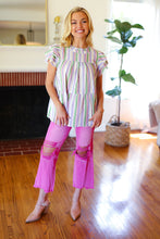 Load image into Gallery viewer, Easy To Love Lavender Stripe Double Ruffle Sleeve Frill Tiered Top
