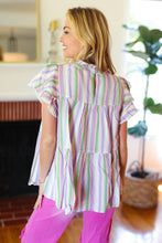 Load image into Gallery viewer, Easy To Love Lavender Stripe Double Ruffle Sleeve Frill Tiered Top
