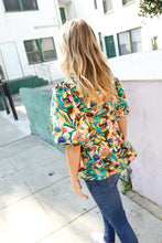 Load image into Gallery viewer, Find Love Green/Yellow Floral Frill Balloon Short Sleeve Top
