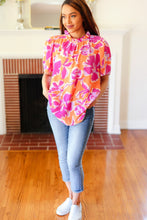 Load image into Gallery viewer, Feel Your Best Fuchsia Orange Floral Print Frill Mock Neck Top
