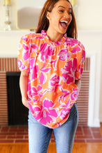 Load image into Gallery viewer, Feel Your Best Fuchsia Orange Floral Print Frill Mock Neck Top
