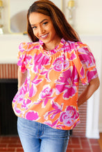 Load image into Gallery viewer, Feel Your Best Fuchsia Orange Floral Print Frill Mock Neck Top
