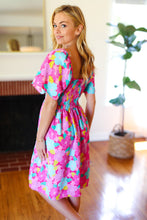 Load image into Gallery viewer, Vacay Vibes Fuchsia Floral Print Fit &amp; Flare Smocked Dress
