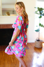 Load image into Gallery viewer, Vacay Vibes Fuchsia Floral Print Fit &amp; Flare Smocked Dress
