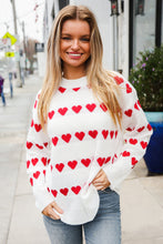 Load image into Gallery viewer, Be Mine White Jacquard Heart Stripe Pullover Sweater
