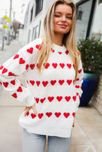 Load image into Gallery viewer, Be Mine White Jacquard Heart Stripe Pullover Sweater
