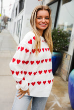 Load image into Gallery viewer, Be Mine White Jacquard Heart Stripe Pullover Sweater
