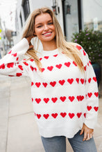 Load image into Gallery viewer, Be Mine White Jacquard Heart Stripe Pullover Sweater
