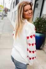 Load image into Gallery viewer, Be Mine White Jacquard Heart Stripe Pullover Sweater
