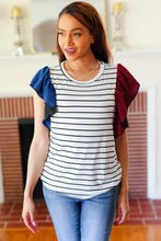 Load image into Gallery viewer, Glam It Up Red &amp; Blue Glitter Flutter Sleeve Striped Top
