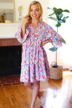 Load image into Gallery viewer, Love Found Blue &amp; Lavender Ikat Print V Neck Dress
