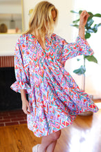 Load image into Gallery viewer, Love Found Blue &amp; Lavender Ikat Print V Neck Dress
