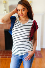 Load image into Gallery viewer, Glam It Up Red &amp; Blue Glitter Flutter Sleeve Striped Top
