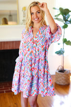 Load image into Gallery viewer, Love Found Blue &amp; Lavender Ikat Print V Neck Dress
