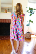 Load image into Gallery viewer, Feeling Femme&#39; Fuchsia &amp; Mint Abstract Print Frill Mock Neck Dress
