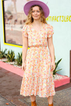 Load image into Gallery viewer, Lovely In Peach Floral Print Elastic Waist Ruffle Midi Dress
